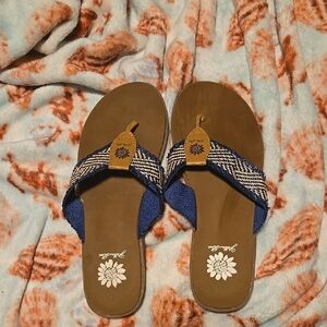 Yellow Box Blue Flip Flops for Women
